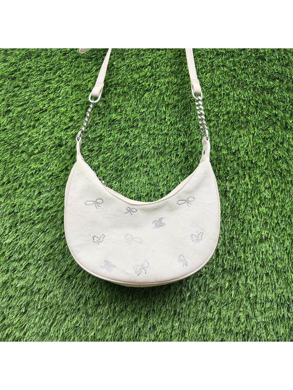 Juicy Couture Rhinestone Charm Hobo Shoulder Bag Cream